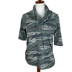 Coin 1804 3/4 Sleeve Cowl Neck Soft French Terry Drawstring Top In Sage Size S